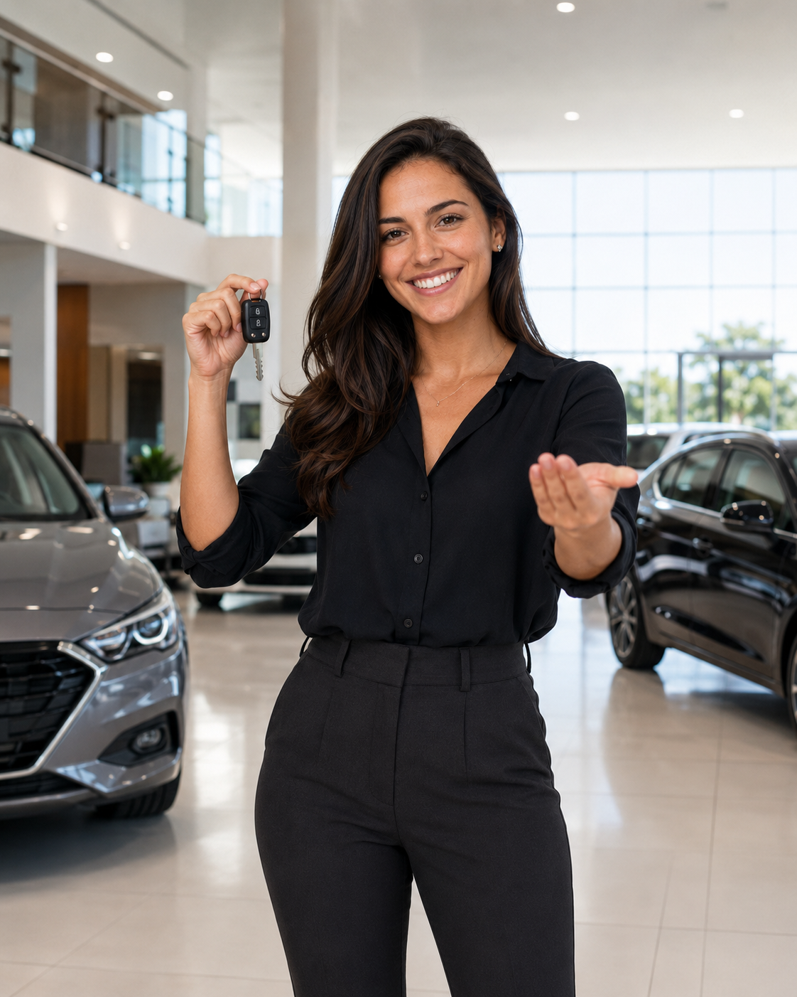 Consultora SAVOL com chave do carro